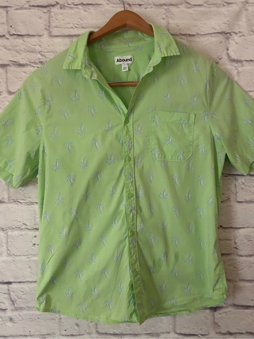 Abound Men's Light Green Short-Sleeve Palm Print Shirt - Large